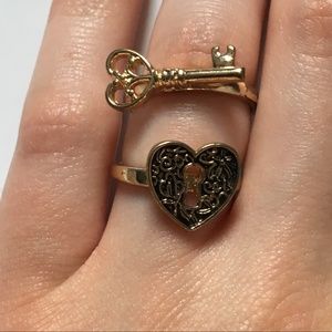 Gold Heart Lock and Key Friendship Rings
